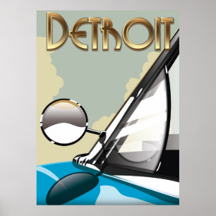Affiche de voyage automobile vintage de Détroit Mi