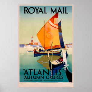 Affiche de voyage Bateau Navire Atlantis Vintage -