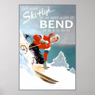 Affiche de voyage Bend Oregon Neige Ski Cascade Ra