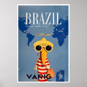 Affiche de voyage Brésil Rio de Janeiro Art Varig