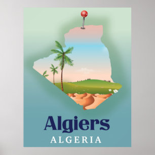 Affiche de voyage carte algérienne Alger