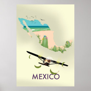 Affiche de voyage carte du Mexique