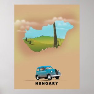 Affiche de voyage carte illustrée de Hongrie