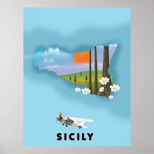 Affiche de voyage carte illustrée de Sicile (Devant)