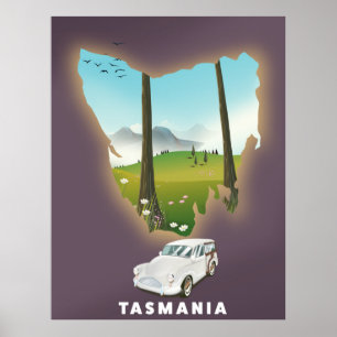 Affiche de voyage carte illustrée de Tasmanie.