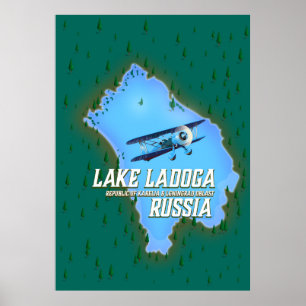 Affiche de voyage carte russe du lac Ladoga