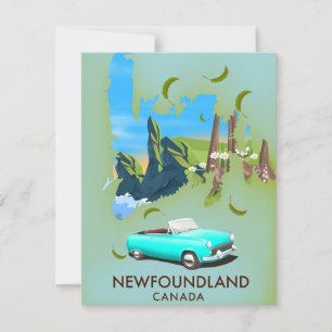 Affiche de voyage carte Terre-Neuve Canada