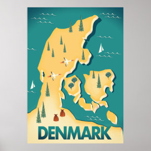 Affiche de voyage carte vintage Danemark