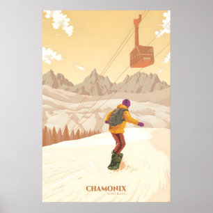 Affiche de voyage Chamonix Mont Blanc Snowboard