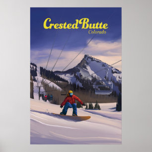 Affiche de voyage Crested Butte Colorado Snowboard