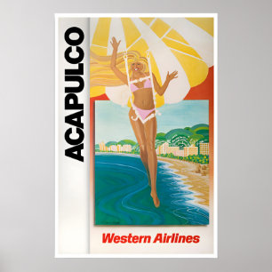 Affiche de voyage d'Acapulco Art Western Airlines 