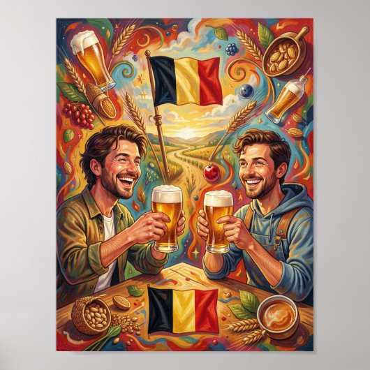 Affiche de voyage d'amitié de bière belge (Devant)