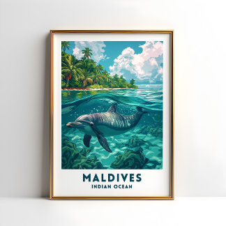 Affiche de voyage dauphin Maldives décoration mura