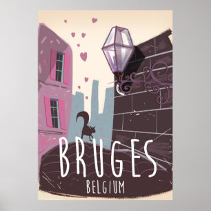 Affiche de voyage de bande dessinée Bruges, Belgiq