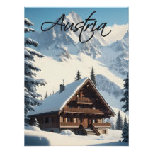 Affiche de voyage de chalet alpin autrichien
