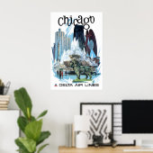 Affiche de voyage de Chicago Illinois Art Delta Pr (Bureau à domicile)