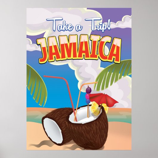 Affiche de voyage de dessin animé de Jamaïque (Devant)