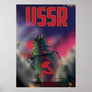 Affiche de voyage de dessin animé de la Russie sov