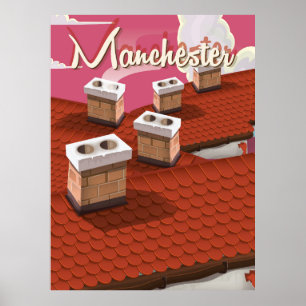 Affiche de voyage de dessin animé de Manchester, A