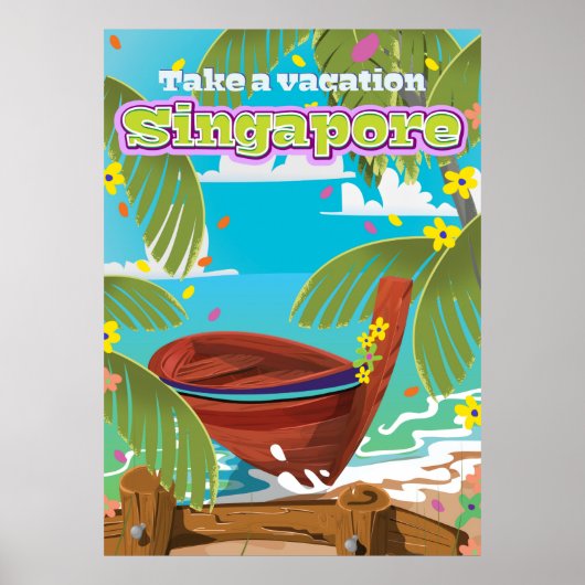 Affiche de voyage de dessin animé de Singapour. (Devant)
