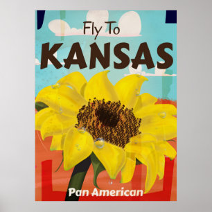Affiche de voyage de Kansas Vintage Sunflower