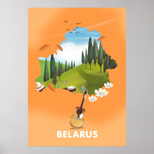 Affiche de voyage de la carte de Biélorussie. (Devant)