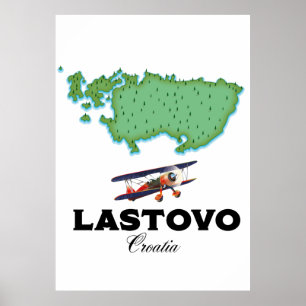 Affiche de voyage de la carte de Lastovo Croatie.