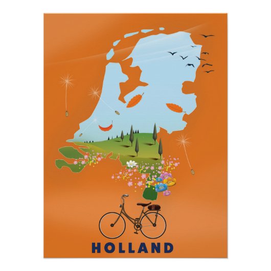 Affiche de voyage de la carte Hollande (Devant)
