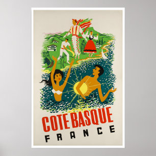 Affiche de voyage de la côte basque France Art Pla