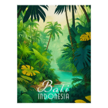 Affiche de voyage de la jungle de Bali Indonésie