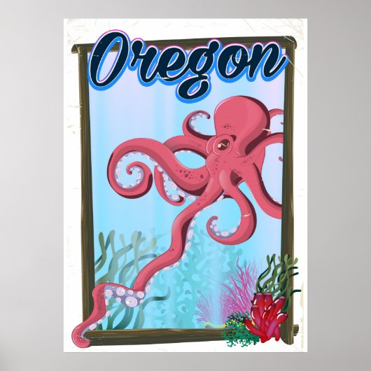 Affiche de voyage de la pieuvre de l'Oregon. (Devant)