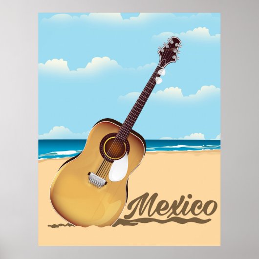affiche de voyage de la plage de Guitare mexicaine (Devant)