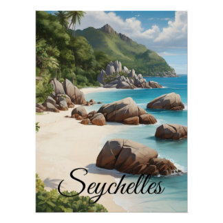 Affiche de voyage de la plage des Seychelles