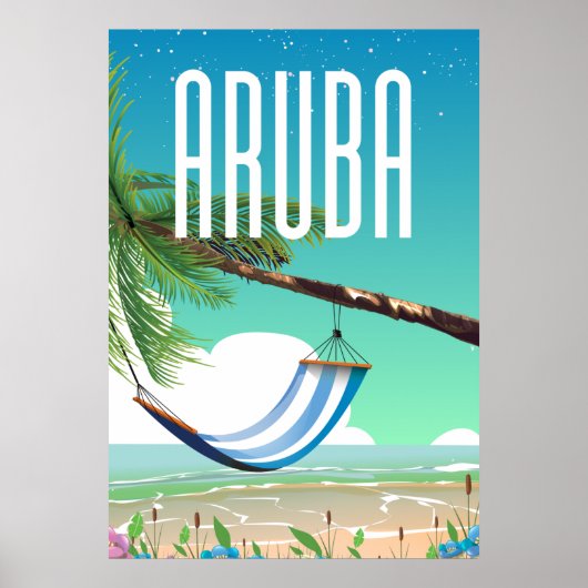 Affiche de voyage de la plage hamac d'Aruba (Devant)