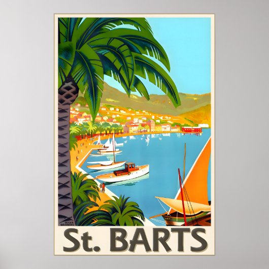 Affiche de voyage de la plage tropicale de St Bart (Devant)