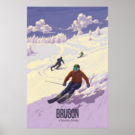 Affiche de voyage de la station de ski de Bruson e (Devant)
