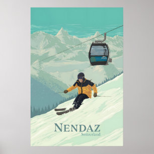 Affiche de voyage de la station de ski de Nendaz S