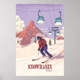 Affiche de voyage de la station de ski Snowbasin U
