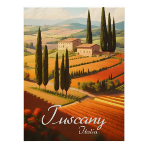 Affiche de voyage de la Toscane Italie Campagne