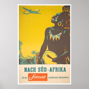 Affiche de voyage de l'Afrique du Sud Swissair Art