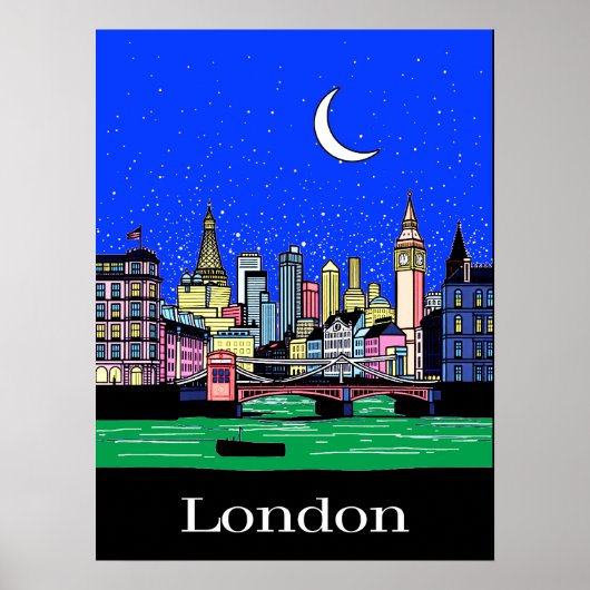 Affiche de voyage de Londres sous le ciel nocturne (Devant)