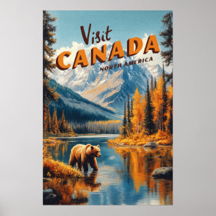 Affiche de voyage de l'ours grizzly du Canada