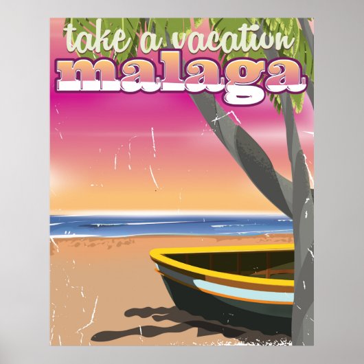 Affiche de voyage de Malaga Espagne. (Devant)