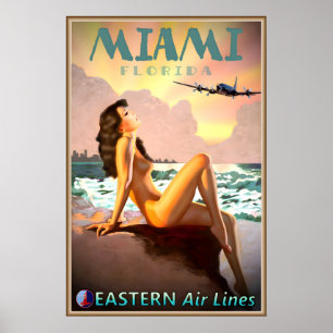 Affiche de voyage de Miami Floride Eastern Air Lin