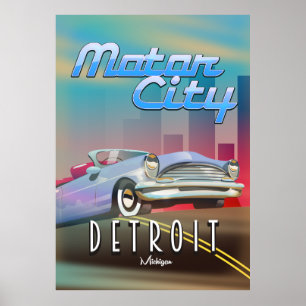 Affiche de voyage de Motor City Detroit Michigan.