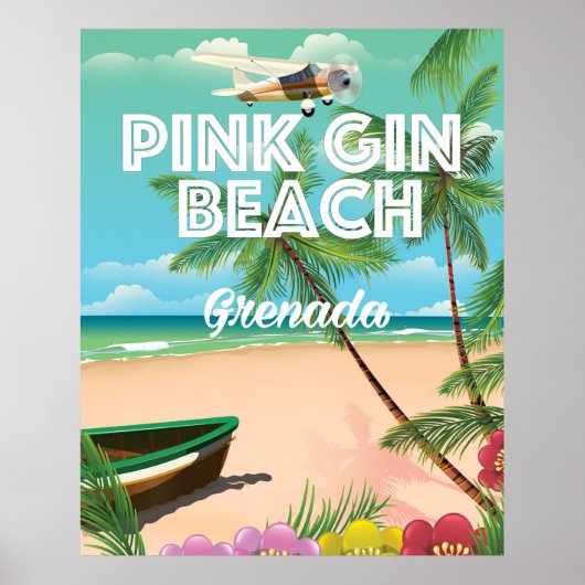 affiche de voyage de plage de gin rose Grenade (Devant)