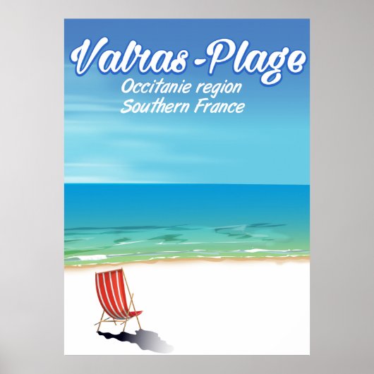 Affiche de voyage de plage Valras-Plage France. (Devant)