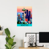 Affiche de voyage de Seattle sous un ciel d'aube (Bureau à domicile)