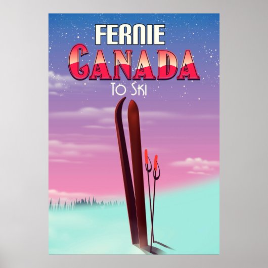 Affiche de voyage de ski à Fernie Canada. (Devant)