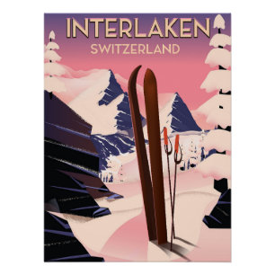 Affiche de voyage de ski à Interlaken Suisse.